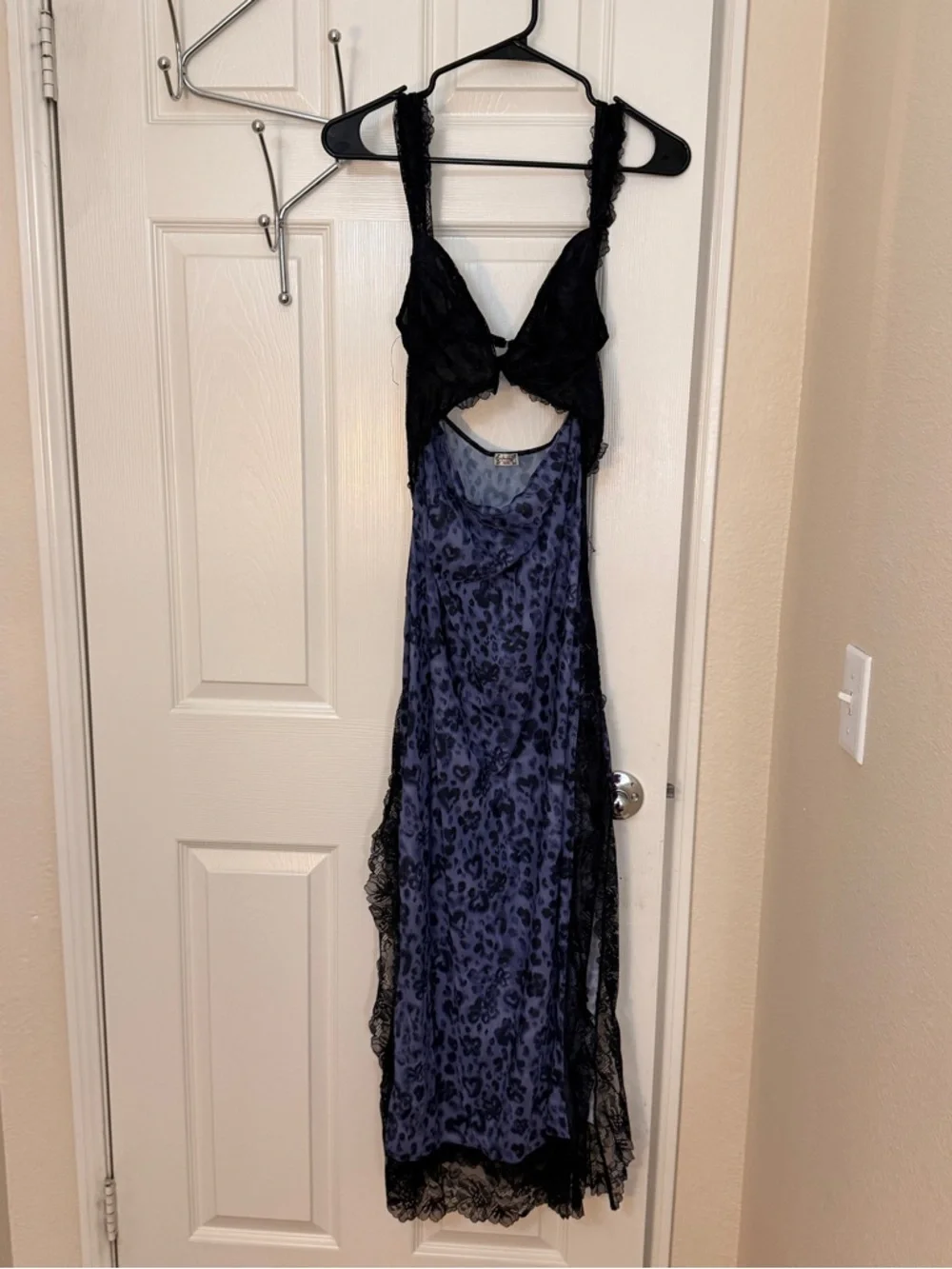 Free People “Suddenly Fine” Purple Leopard Lace Trim Cutout Midi Dress — Size M - Picture 5 of 5